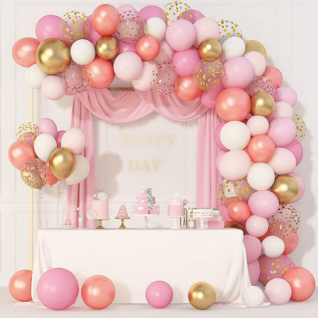 Ghirlanda di palloncini bianchi in oro rosa rosa